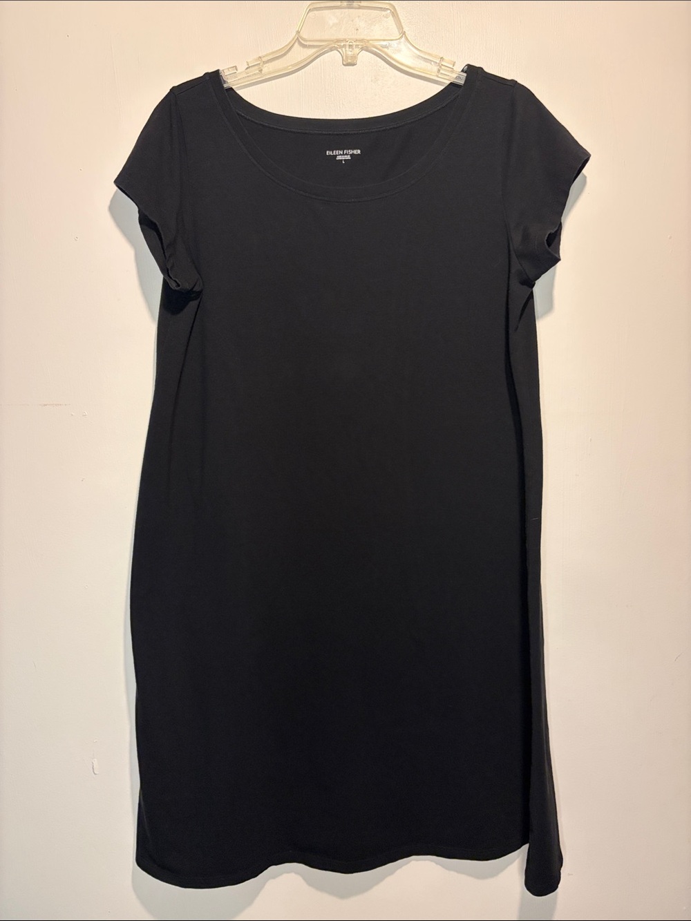 Eileen Fisher Black Organic Cotton T Shirt Dress Short Sleeves Shapeless SZ L